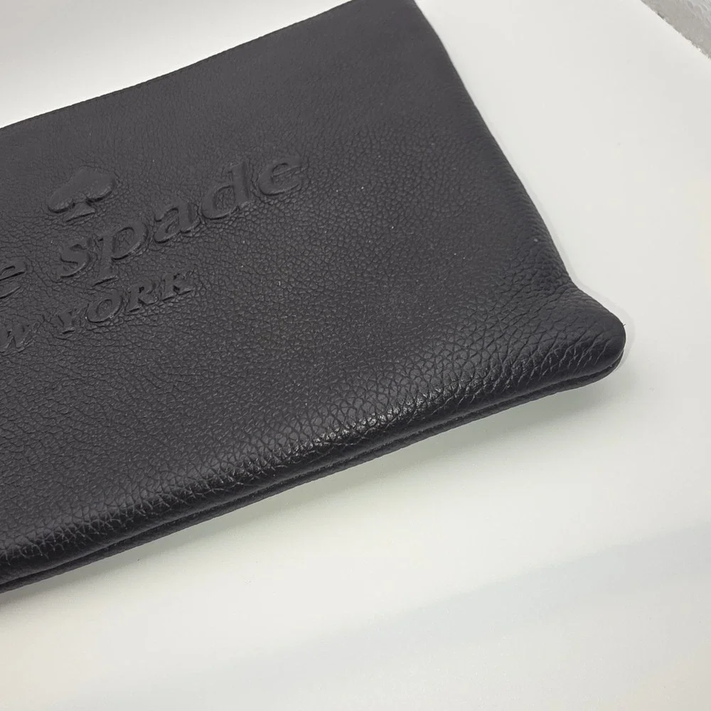 Kate Spade New York Black Pebbled Leather Embossed Logo Tassel‎ Clutch Pouch